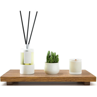 Grand socle sur pied en bois d'acacia de 16 po - Présentoir en bois de style campagnard pour décor de cuisine et de salle de bain - Présentoir de comptoir, support à plante, porte-bijoux, plateau de coiffeuse, support à bougie (L: 16 po x 8 po x 1,57 po)