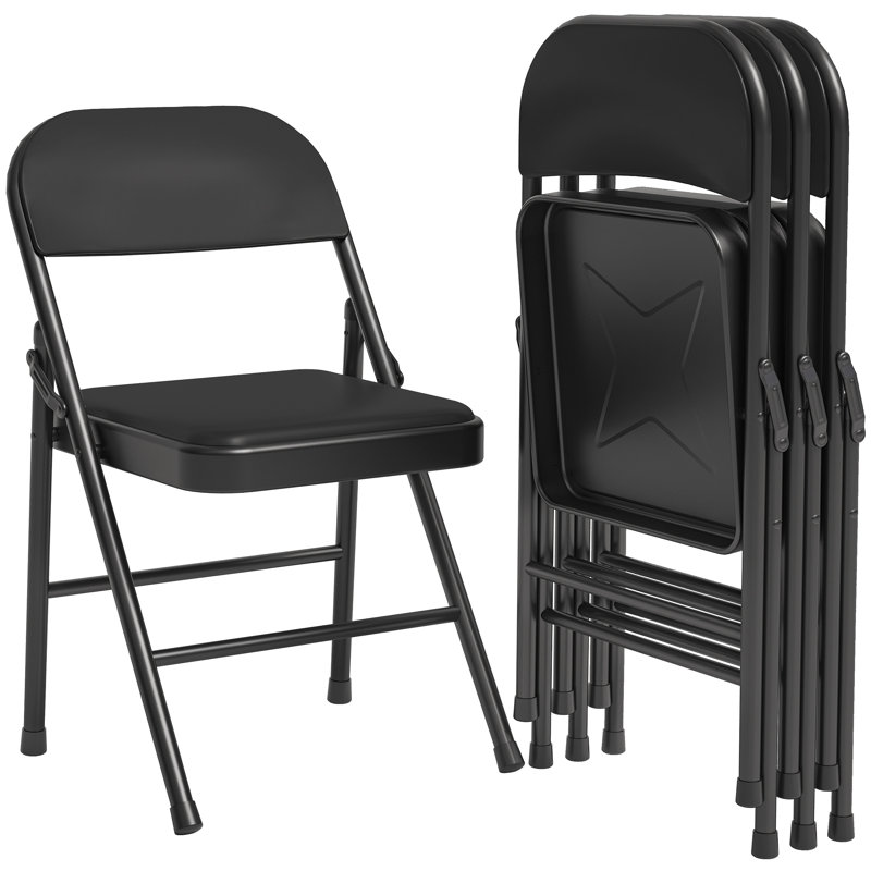 Ensemble de 4 chaises pliantes empilables et rembourrées Latitude Run®, Noir