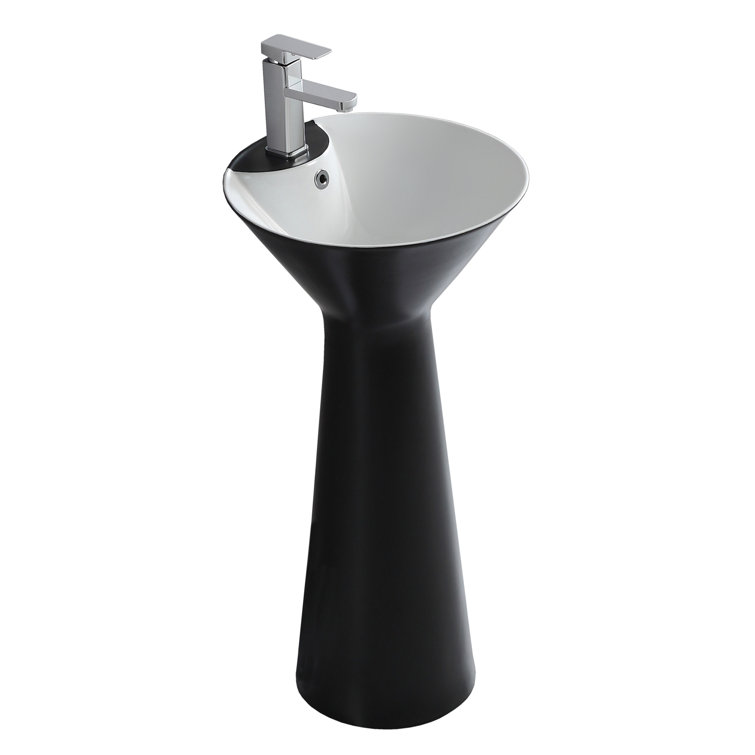 34.62" Tall Ceramic Circular Pedestal Bathroom Sink with Overflow