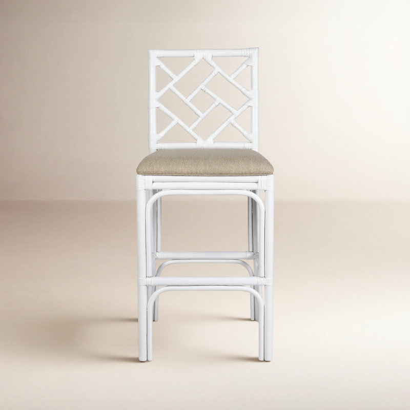 Fulton Woven Stool, Brown Seat / White Frame, Bar Stool (30" Seat Height)