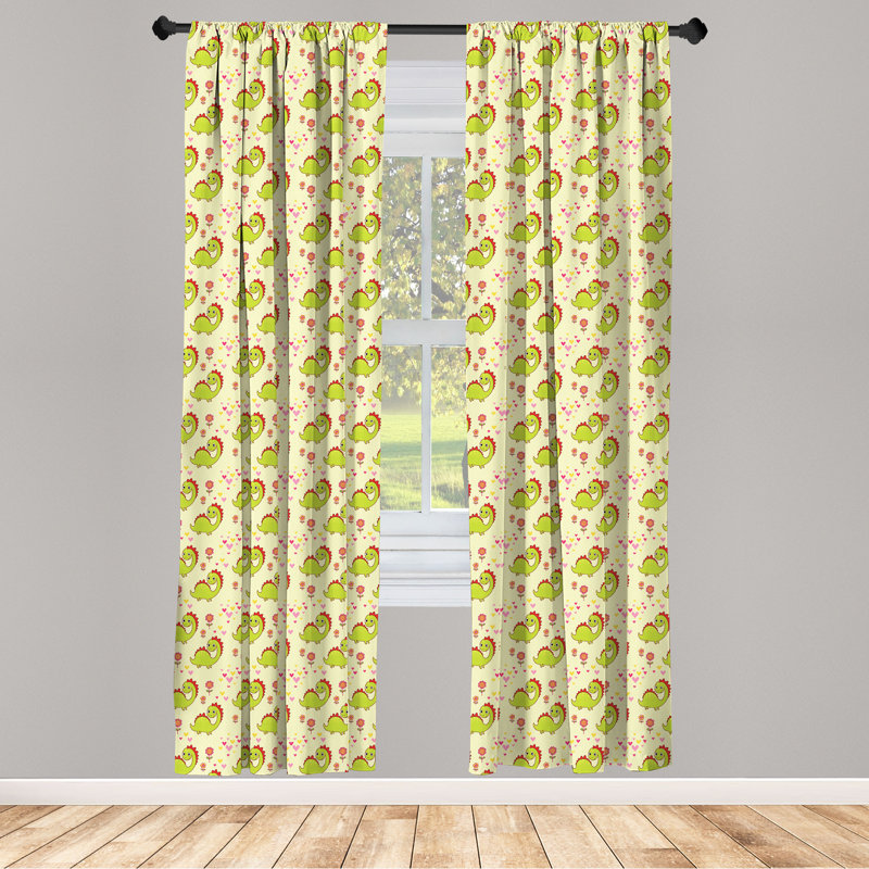 Rideaux à 4 panneaux Ambesonne Dinosaur, vert, jaune, L 56 po x L 95 po