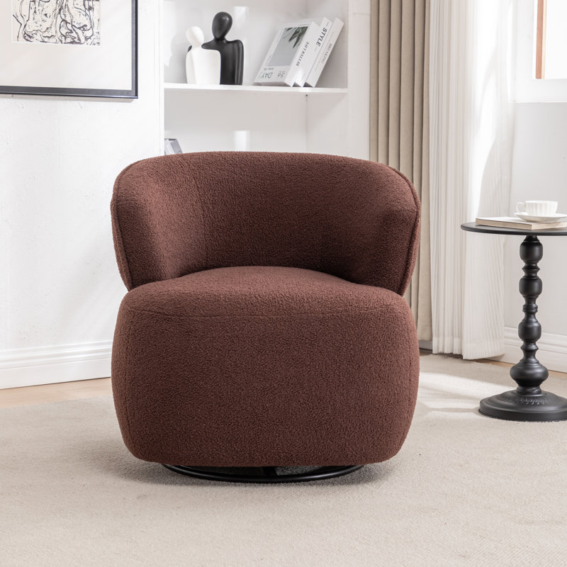 Olevide Swivel Barrel Chair, Brown Teddy