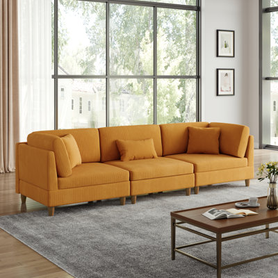 Seemab 3 - Piece Upholstered Corduroy Modular Sectional with Pillow Back and Solid Wood Legs