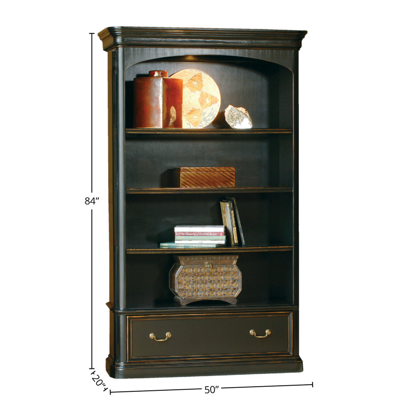 Hekman Tall Black Wood Adjustable Bookcase with Drawer