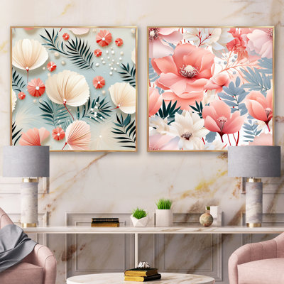 Seaside Elegance - motif tropical - ensemble de 2 collages floraux carrés