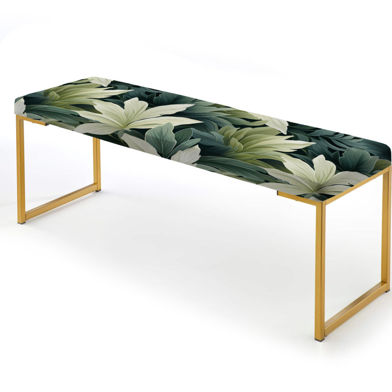 Leafy Tranquility Tropical Pattern - Tropical Upholstered Gold Bench