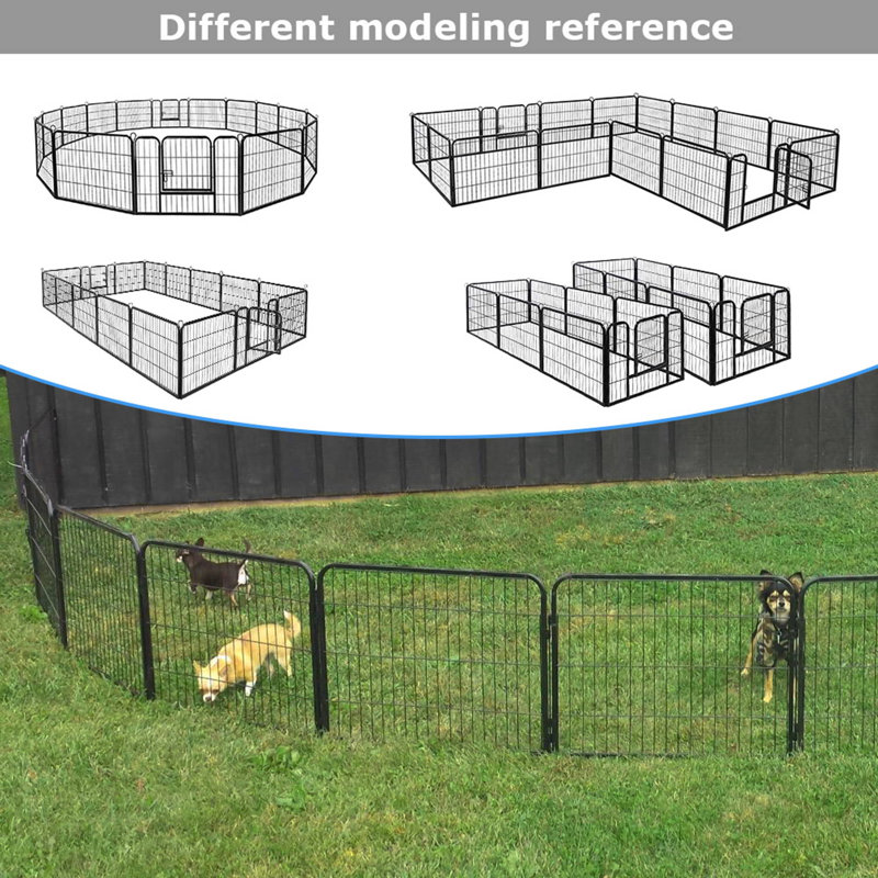 Black Metal Adjustable Pet Playpen with Doors