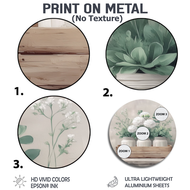 Rustic Farmhouse Peonies - Farm Metal Wall Decor Round, 16" W x 16" H