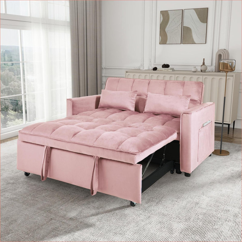 Canapés | Canapé-lit convertible 3 en 1 pour salon et bureau à domicile | Rose | Mousse et bois, Rose