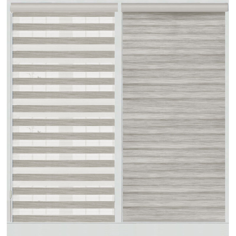 Store à enroulement semi-transparent sans cordon aspect bois jour et nuit, L 48 po x L 84 po, gris