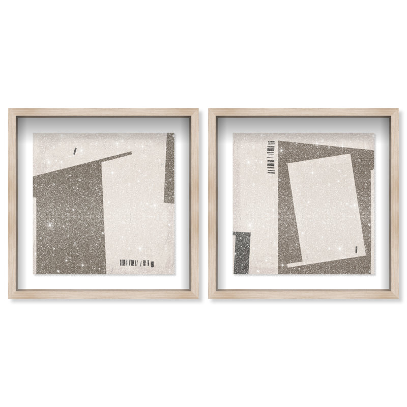 Structural Set Shadowbox Abstract Print by Oliver Gal, Black Frame, 12 x 12, 21.5"H x 21.5"W, Natural Oak Shadowbox