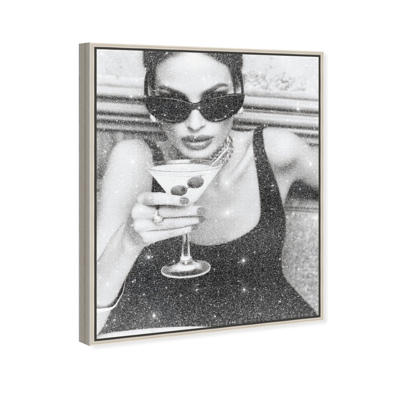 Midnight Sip Food & Beverages Canvas Print by Oliver Gal, Black Frame, 16 x 20, 17"H x 21"W, Silver Floater Frame