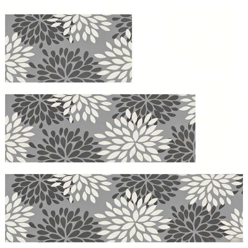 Tapis de cuisine antidérapant lavable à la machine, Grey Floral
