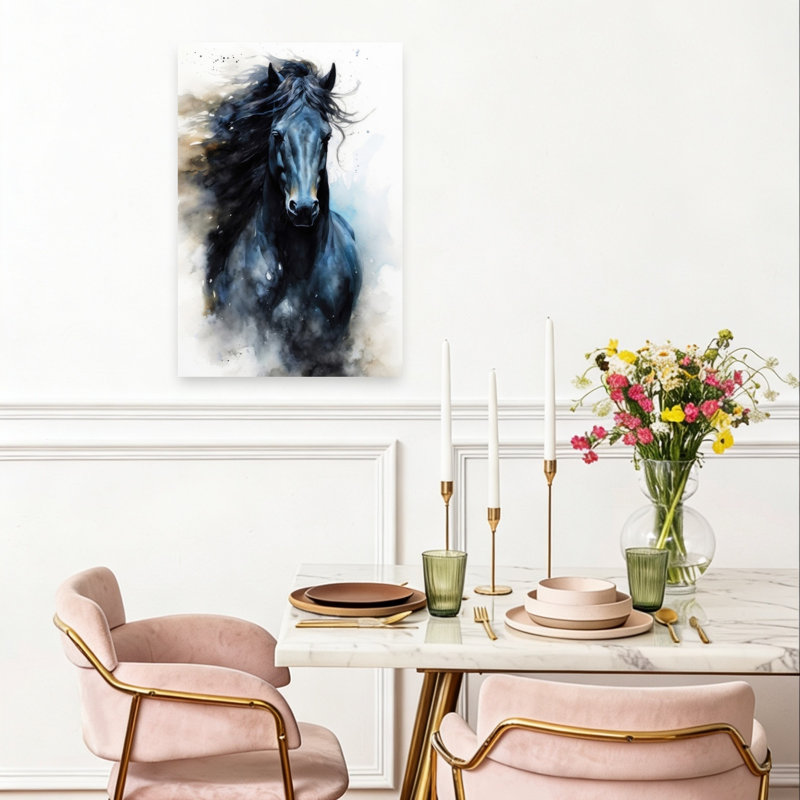 Impression d'art mural cheval foncé galop contemporain, H 24 po x l 16 po