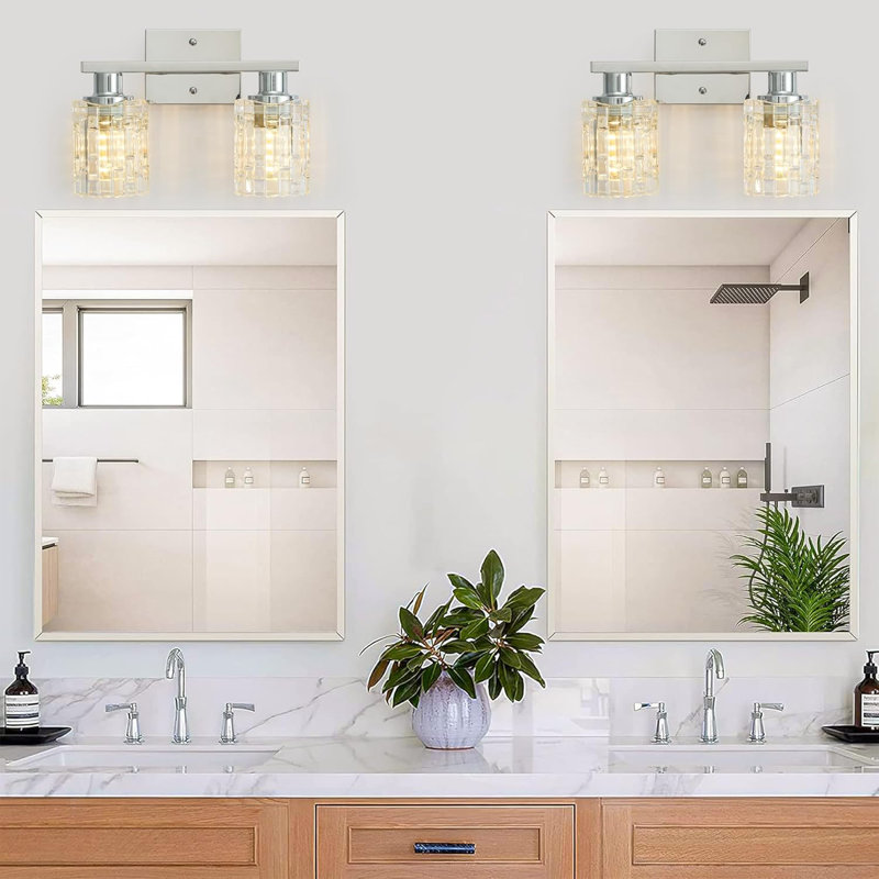 Modern Bathroom Vanity Light With Crystal Glass Shade, Wall Mounted Fixture For Mirror, E26 Base, Water-Resistant Design