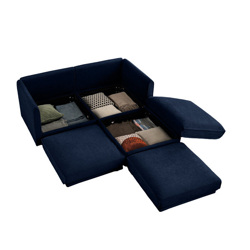 Chenille confortable avec rangement caché, compartiment de rangement cylindrique bleu et moderne, Bleu