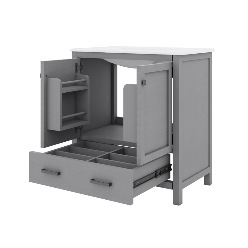Meuble-lavabo de salle de bain à la mode avec 1 tiroir et tablette de porte double couche, Gris