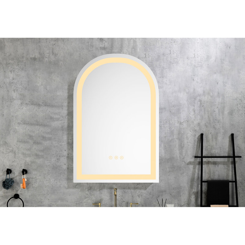 Miroir de salle de bain mural 26X38 - Lumen élevé, brouillard, luminosité réglable, imperméable, aluminium, blanc