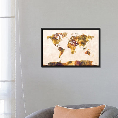 World Map Series: Foxed Retro, impression sur toile tendue