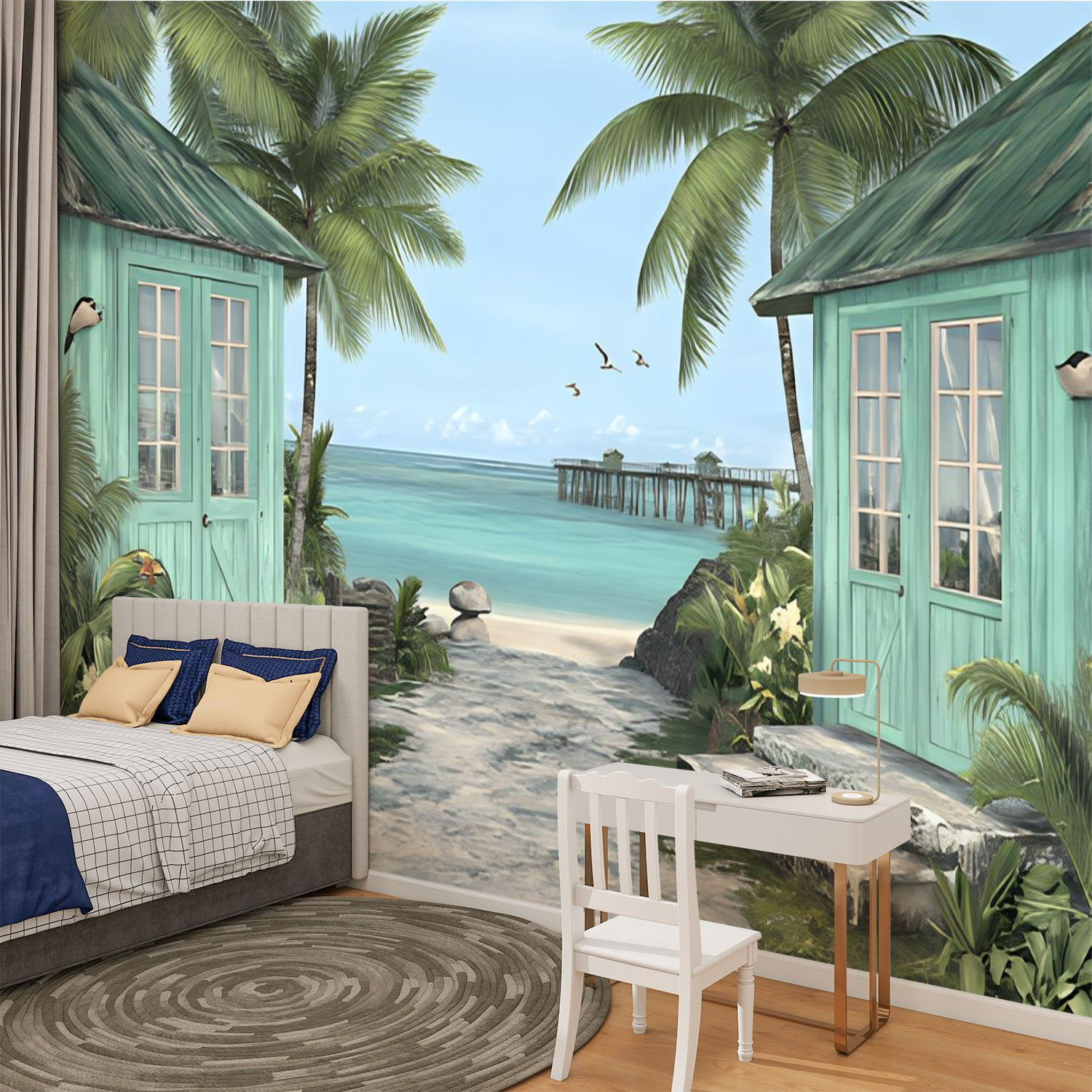 Beachcrest Home™ Peel and Stick Canvas Wallpaper Wall Mural Ocean Beach ...