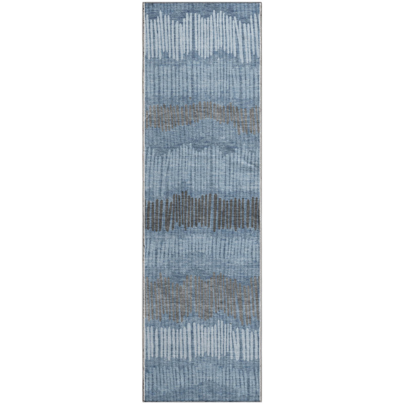 Premium Machine Washable Prisco Blue Rug, Runner 2'3" x 7'6"