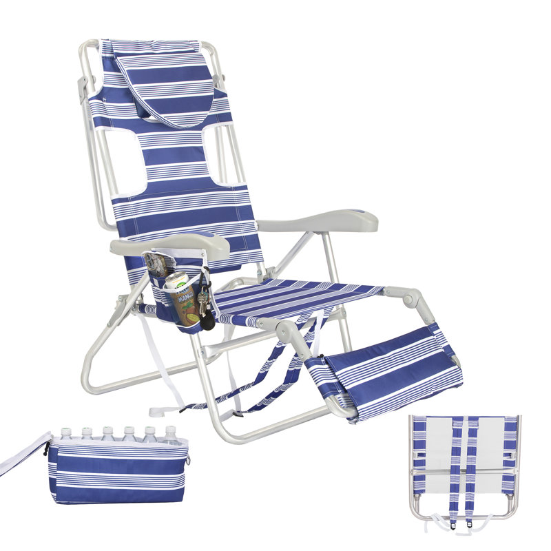 Ultimate Heavy Duty Folding Backpack Beach Chair for Adults with Face Hole and Foot Rest | Lay Flat, 5 Reclining Positions | Removable Insulated Cooler Pouch | 300 lbs Weight Capacity