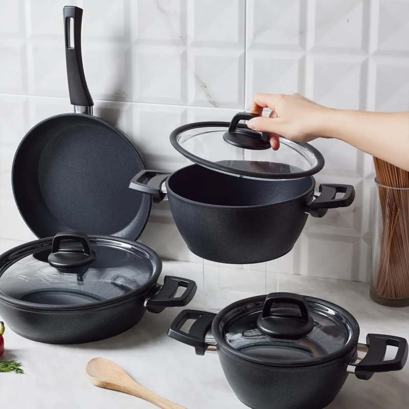 Karaca BioDiamond Powerful 7-Piece Induction Antibacterial Handle Cookware Set, Black