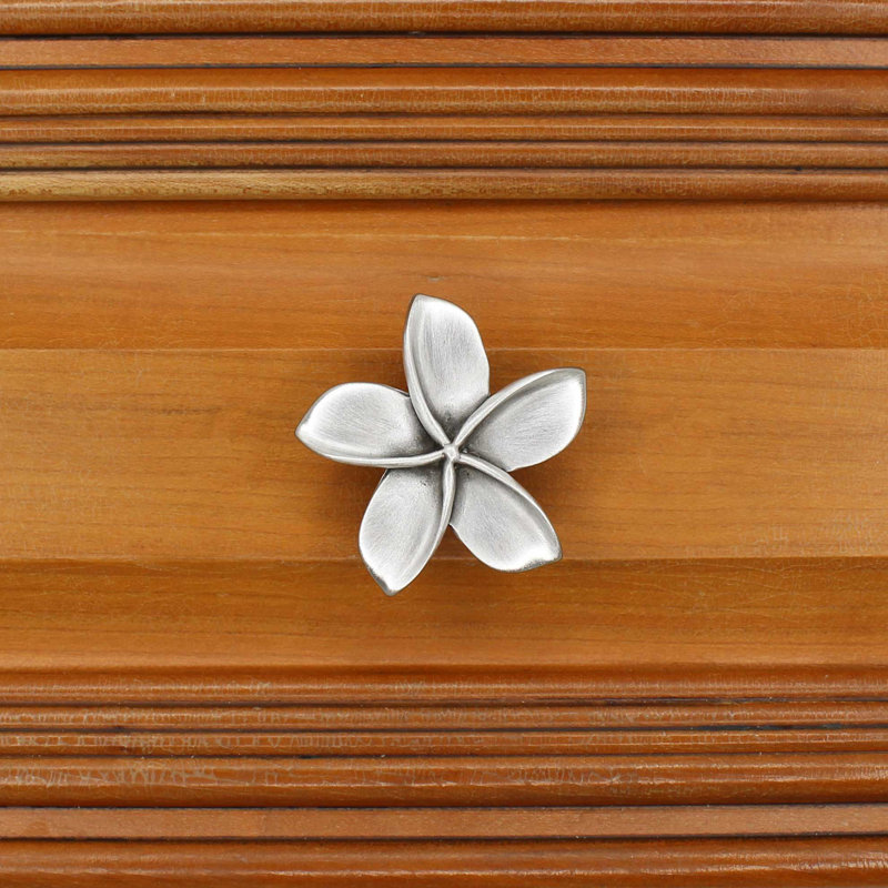 2" Plumeria Flower Medium Knob, Brushed Nickel, 2" L x 2" W, 1