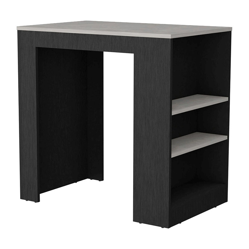 Portree Kitchen Island With 3-Side Shelves, Black