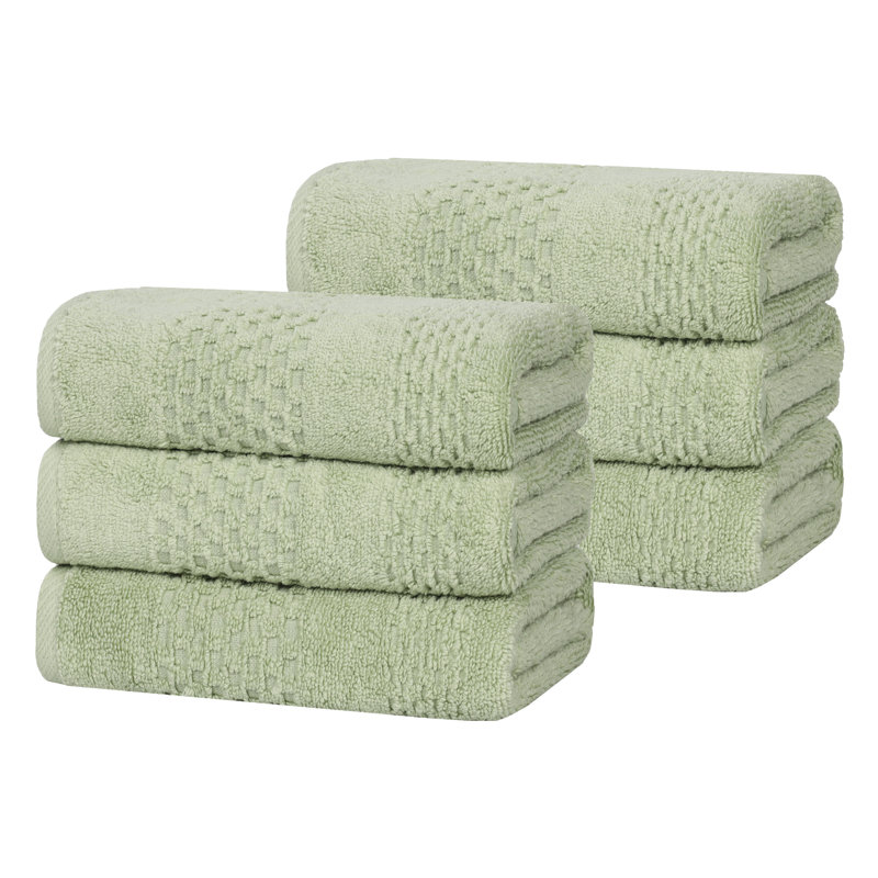 Playa Zero Twist Cotton Solid Waffle Textured Hand Towels, Green