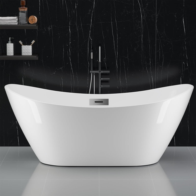 Baignoire autoportante 59 po en acrylique avec trop-plein chromé et bonde