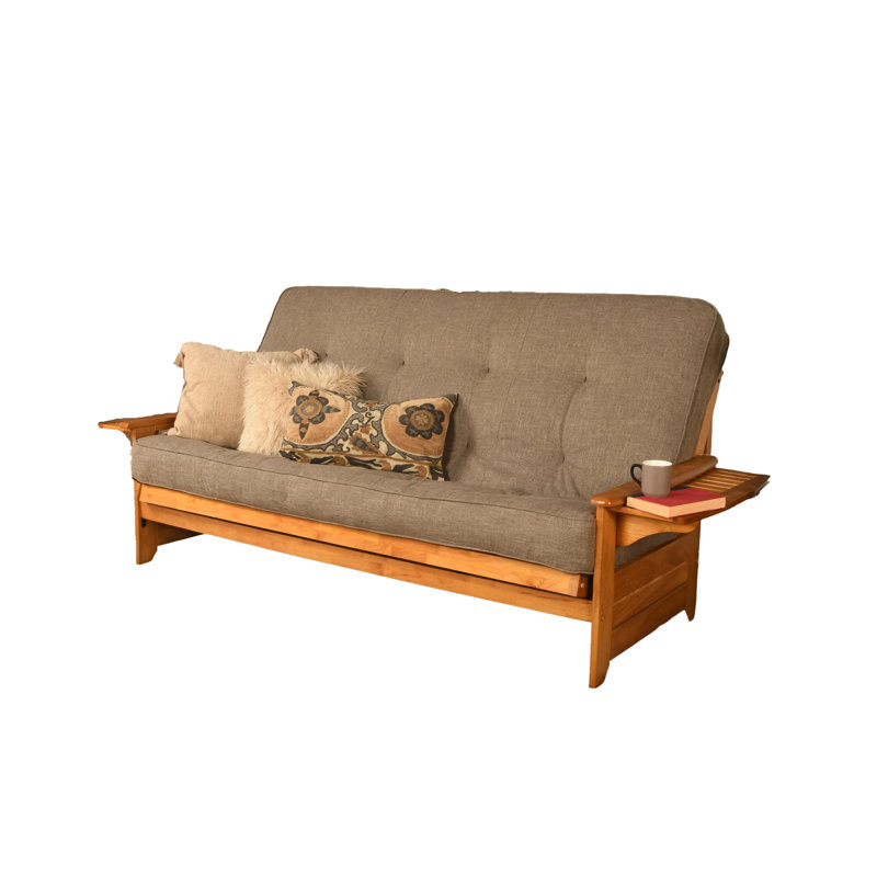 Stratford 86" Wide Queen Futon and 6000 Mattress, Butternut, Linen Stone