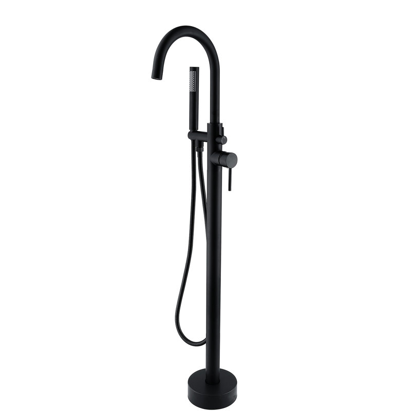 Robinet de baignoire autoportant en métal avec douche à main en couleur noir mat, hauteur de 15 paquets