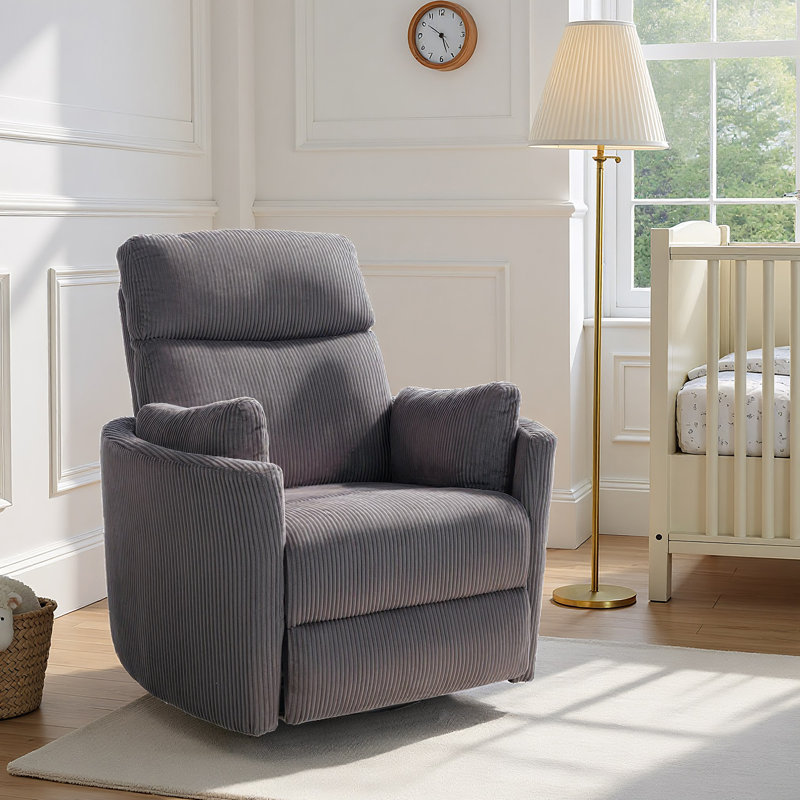Power Recliner Chair Swivel Rocker Glider Recliner, Nursery Glider Recliner, Corduroy Nursery Recliner Chair For Living Room with Adjustable Pillows-Grey
