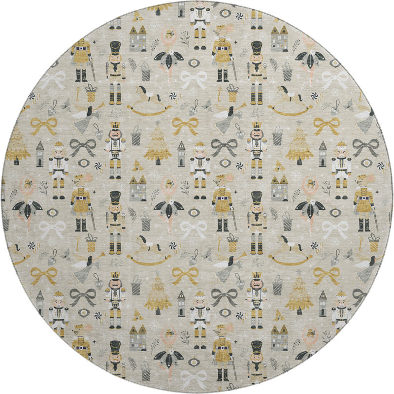 Premium Machine Washable Lingeswaran AMF1827 Fun Christmas Rug, Round 8'