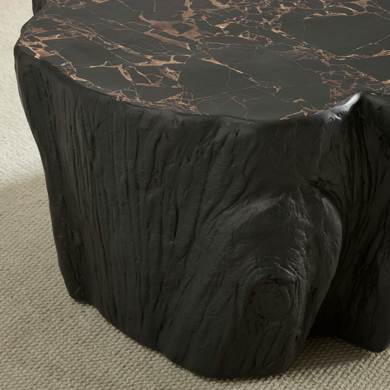Table basse 48,62 pouces à forme unique, table à thé robuste en fibre de verre, Black