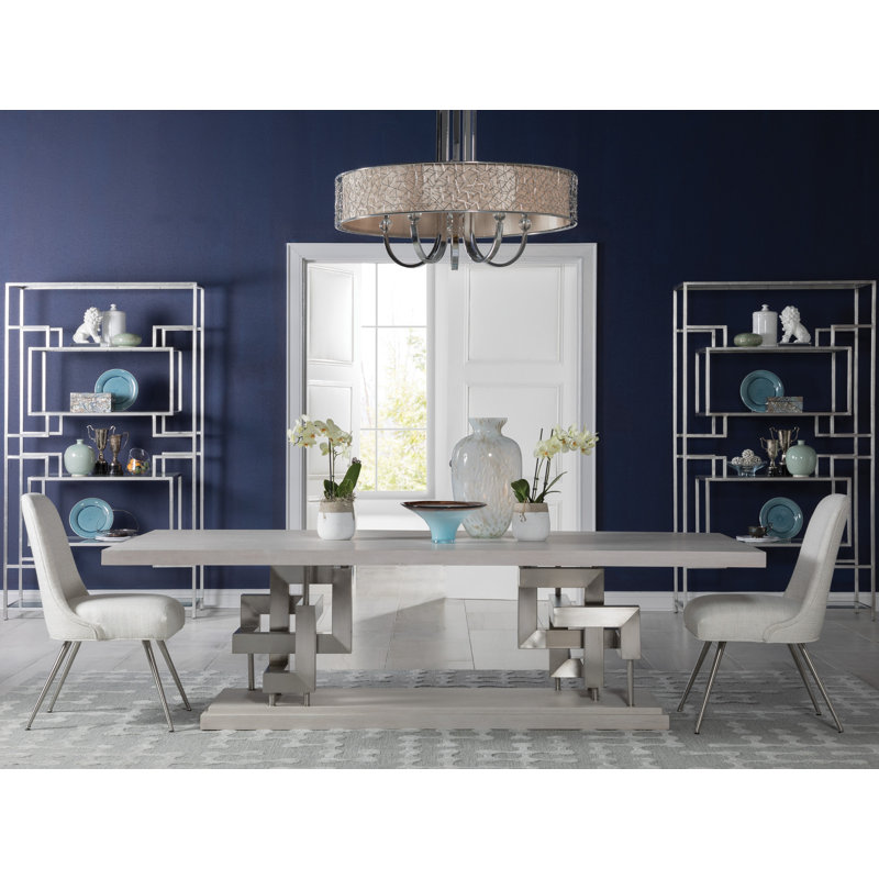 Gray Oak Rectangular Dining Table with Stainless Steel Base