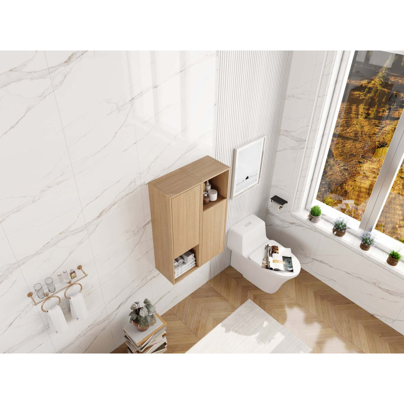 Armoire murale de 24 po avec 2 portes à fermeture douce et rangement ouvert pour petite salle de bain, bureau et salle de rangement