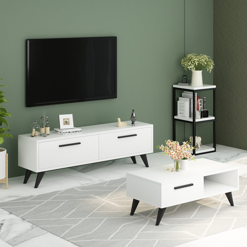 4 Legs Coffee Table, Black/White, White