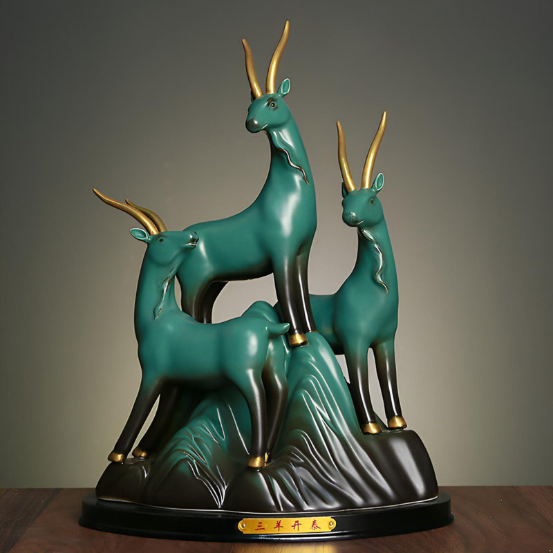 Élégante statue de trois chèvres - décor en céramique fabriqué à la main