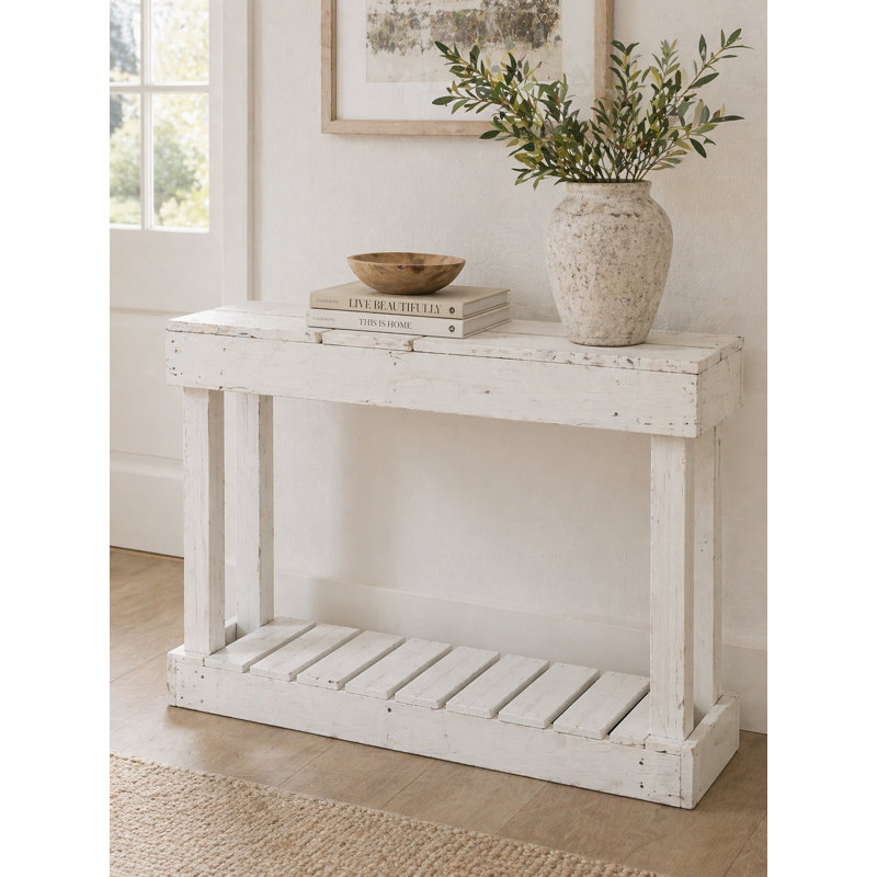 Console en bois de récupération de 36 po Mercurio (blanc) - Canapé d'entrée blanc vieilli avec tablette, Blanc