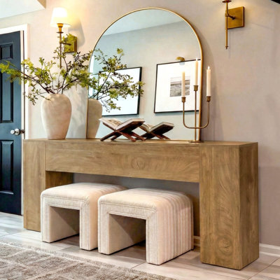 Console extra longue 79 po, table d'entrée de ferme avec plateau de table épais pour couloir, derrière le canapé, salon, vestibule, assemblage facile, brun rustique