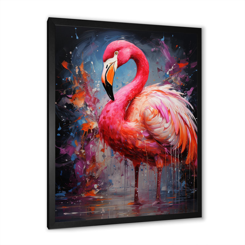 «Kupfer Fuchsia Flamingo Intense Artdeco», reproduction sur toile encadrée, H 32 po x l 16 po x P 1 po, Cadre simple noir