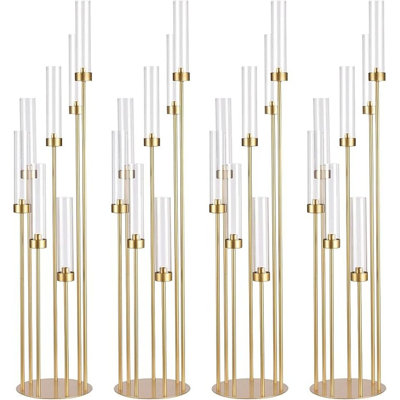 Ensemble de candélabres de plancher dorés à 7 bras de 4 bougeoirs en métal de 48 po de hauteur avec abat-jour en acrylique amovibles pour les centres de mariage, décorations de Noël et de fêtes