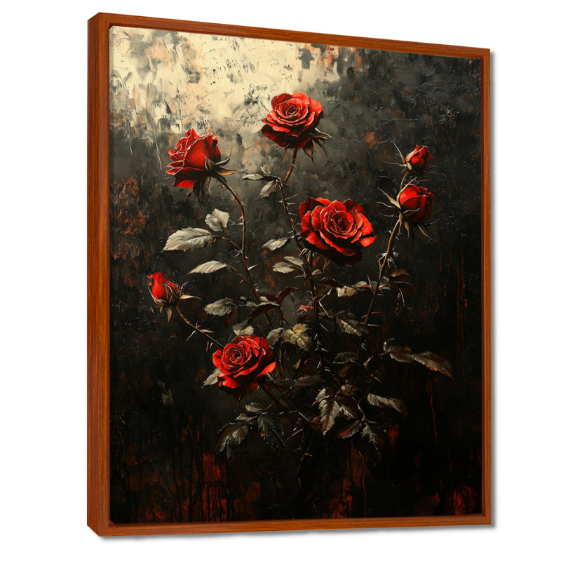 Blevins Abstract Dark Gothric Roses Bouquet II - Roses Wall Art, 32" H x 16" W, Floater Framed Print, Brown