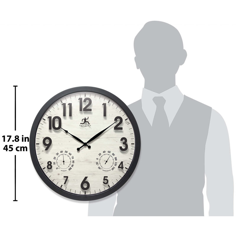 Outdoor Round Plastic Wall Clock 17.5 Inches - Black