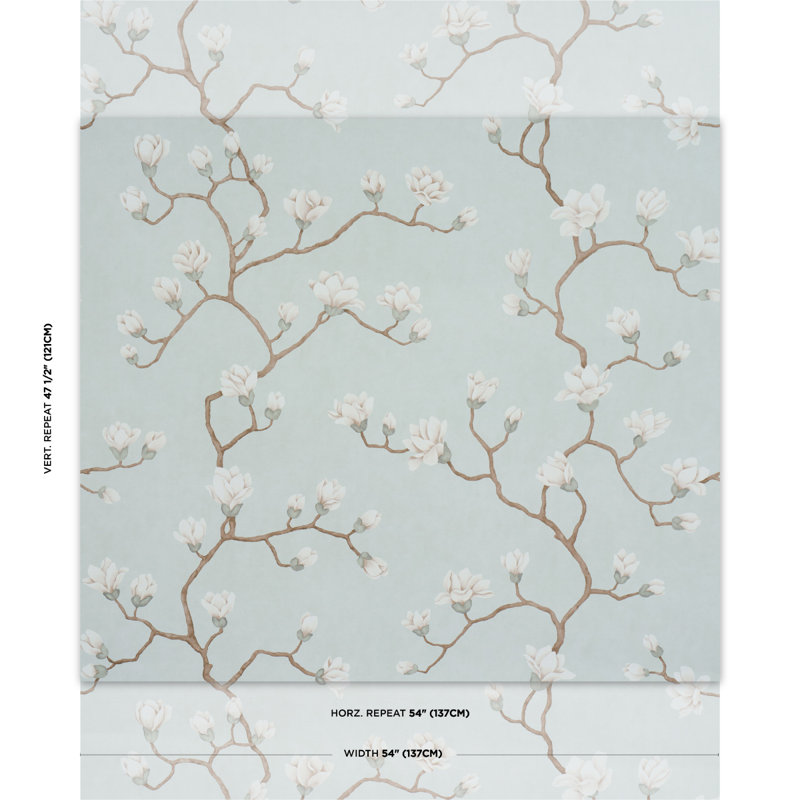 Magnolia Floral Non-Woven Wallpaper Roll, Dusty Sky