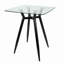 Table de comptoir carrée Mid-Century moderne avec pieds en métal noir et plateau en verre transparent