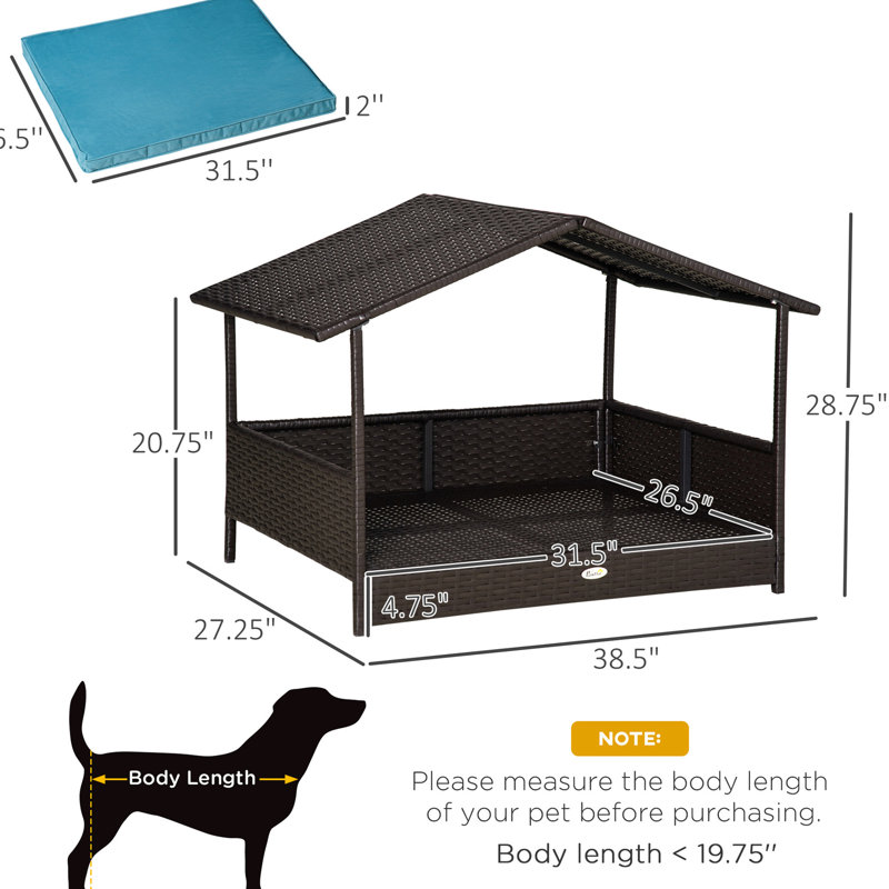 Lit surélevé pour animal de compagnie avec coussin amovible, bleu pour la maison de chien avec coussin intérieur joyeux intérieur et auvent d'abri