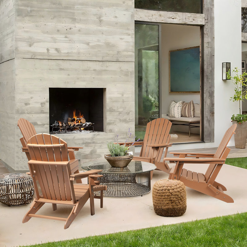 Plastic Folding Adirondack Chair with Adjustable Backrest, Brown